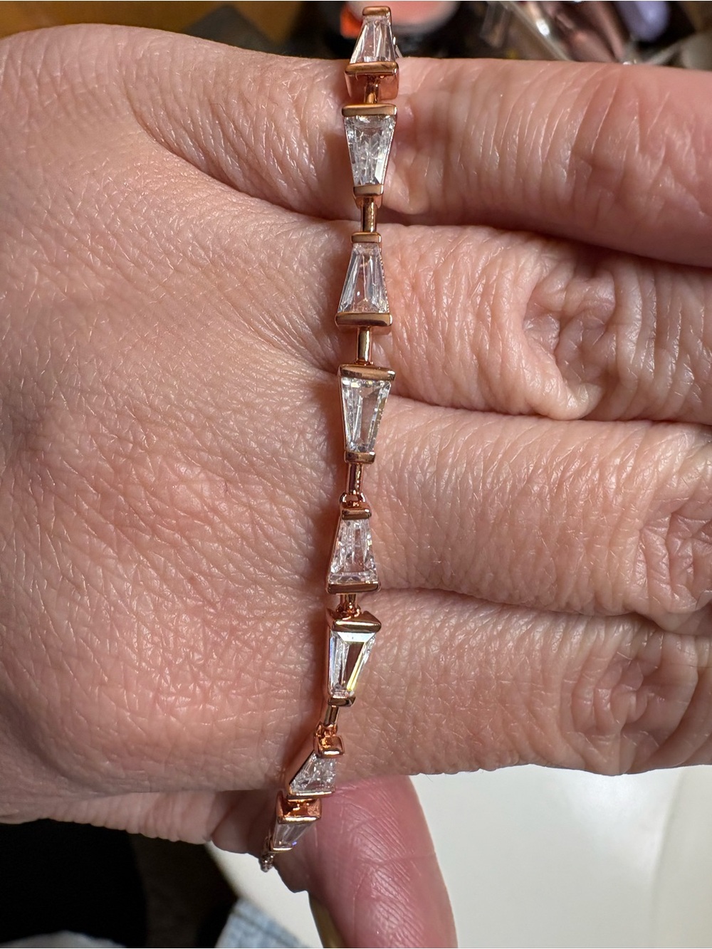 Rose Gold Bracelet with Clear Trapezoid Cubic Zirconia